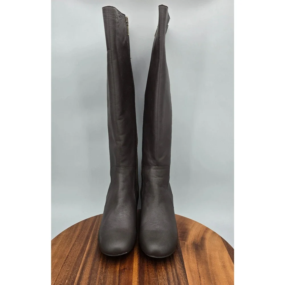 J Jill Boots Womens 7.5M Chocolate Brown Leather Knee High Tall Riding Cone Heel